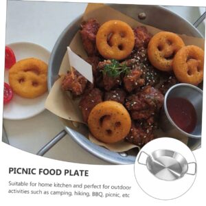 Mobestech 1pc Snack Stainless Dish Handles Cafeteria Serving Container Restaurant Double Home Steel with Fruit Camping Appetizer Party Dried Anti-scalding Tray Plates Food Dessert Cm Picnic