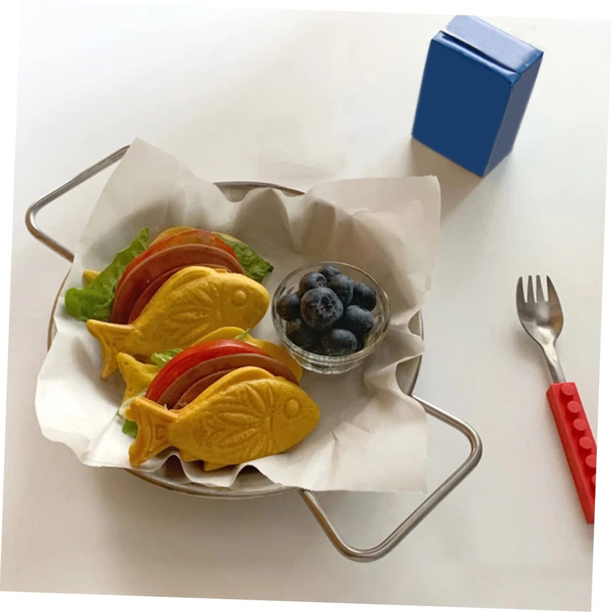 Mobestech 1pc Snack Stainless Dish Handles Cafeteria Serving Container Restaurant Double Home Steel with Fruit Camping Appetizer Party Dried Anti-scalding Tray Plates Food Dessert Cm Picnic