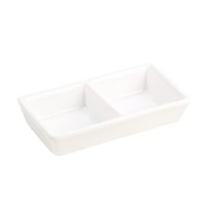 1PC White Ceramic Serving Platter Rectangular 2 Compartment Appetizer Serving Tray Divided Spices Vinegar Nuts Sauce Dishes for Home Kitchen Restaurant