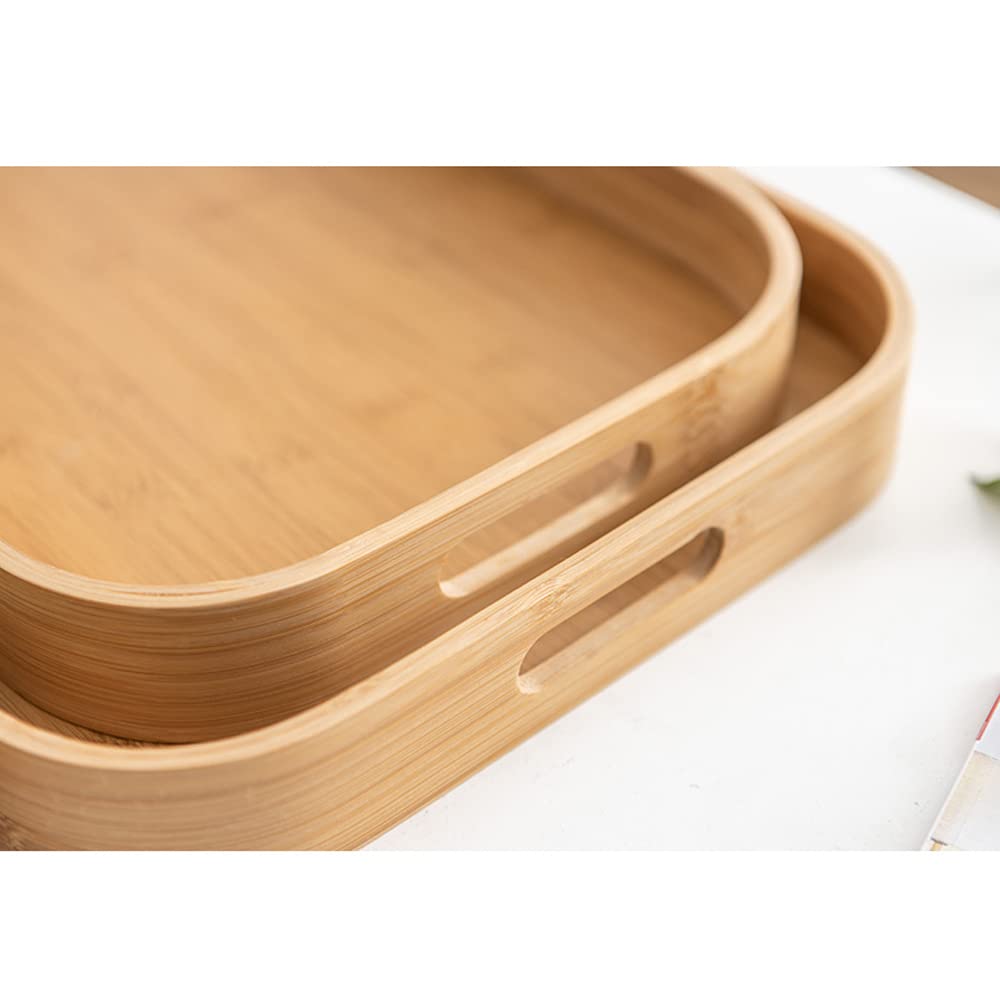 MysRuida Bamboo Serving Tray with Handles, Medium Nature Bamboo Breakfast Dinner Tray, Wooden Tea Coffee Food Tray for Kitchen, Living Room, Bar, Parties, 15.7 inch L x 11 inch W x 1.96 inch H