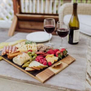 PICNIC TIME Disney Mickey Mouse & Minnie Mouse Covina Acacia and Slate Serving Tray, Charcuterie Board Set, Cheese Board, (Acacia Wood & Slate Black with Gold Accents)