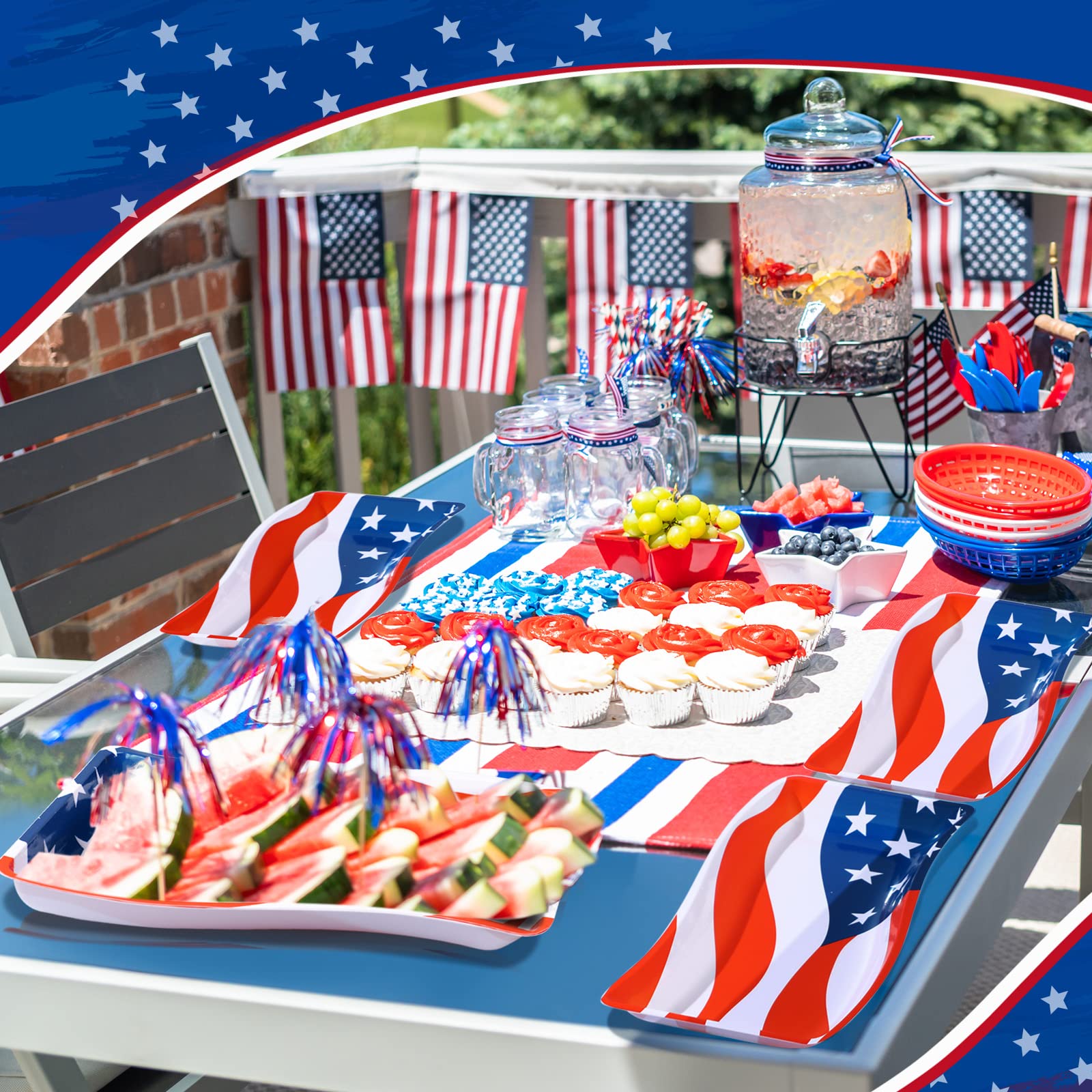 50 Pieces USA Star Serving Trays, USA Flag Star Shaped Plastic Platter, Patriotic Food Reusable Snack Tray, Cookies, Chips, Candy Dessert Serveware for 4th of July Independence Day Party Supplies