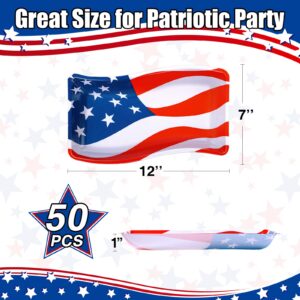 50 Pieces USA Star Serving Trays, USA Flag Star Shaped Plastic Platter, Patriotic Food Reusable Snack Tray, Cookies, Chips, Candy Dessert Serveware for 4th of July Independence Day Party Supplies