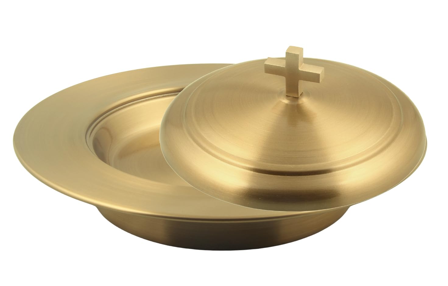 Communion Ware 3 Holy Wine Serving Trays with A Lid & 2 Stacking Bread Plates with A Lid - Stainless Steel (Brass/Gold Shiny)