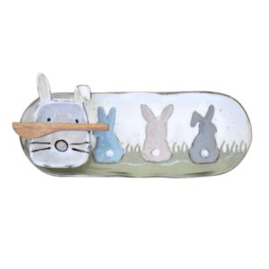 Mud Pie Easter Bunny Dip Cup and Tray Set, Multi, 13" x 5"