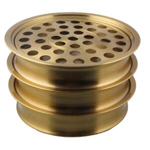 Communion Ware 3 Holy Wine Serving Trays with A Lid & 2 Stacking Bread Plates with A Lid - Stainless Steel (Brass/Gold Shiny)