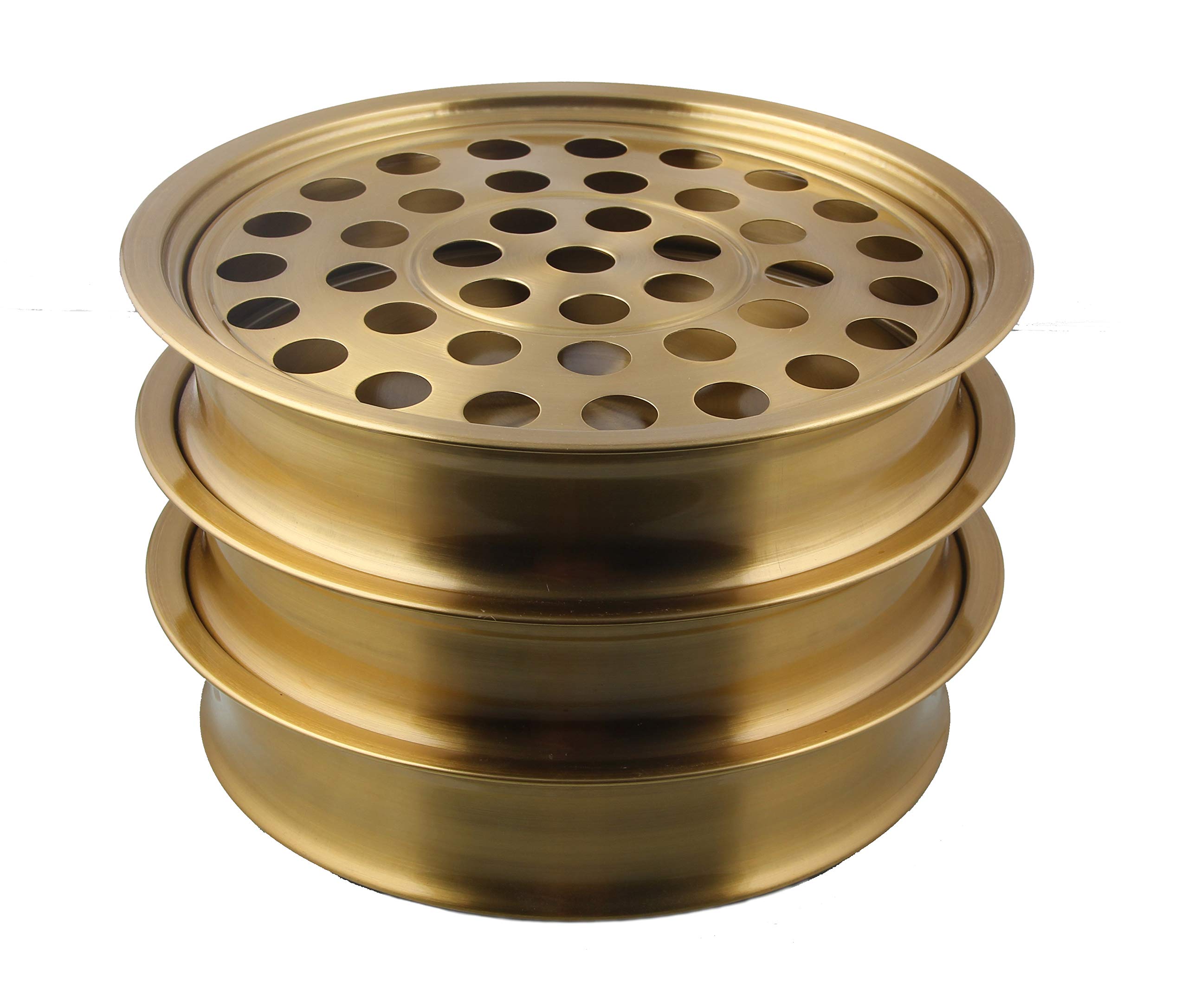 Communion Ware 3 Holy Wine Serving Trays with A Lid & 2 Stacking Bread Plates with A Lid - Stainless Steel (Brass/Gold Shiny)