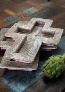 kalalou whitewashed wooden cross tray, set of 2