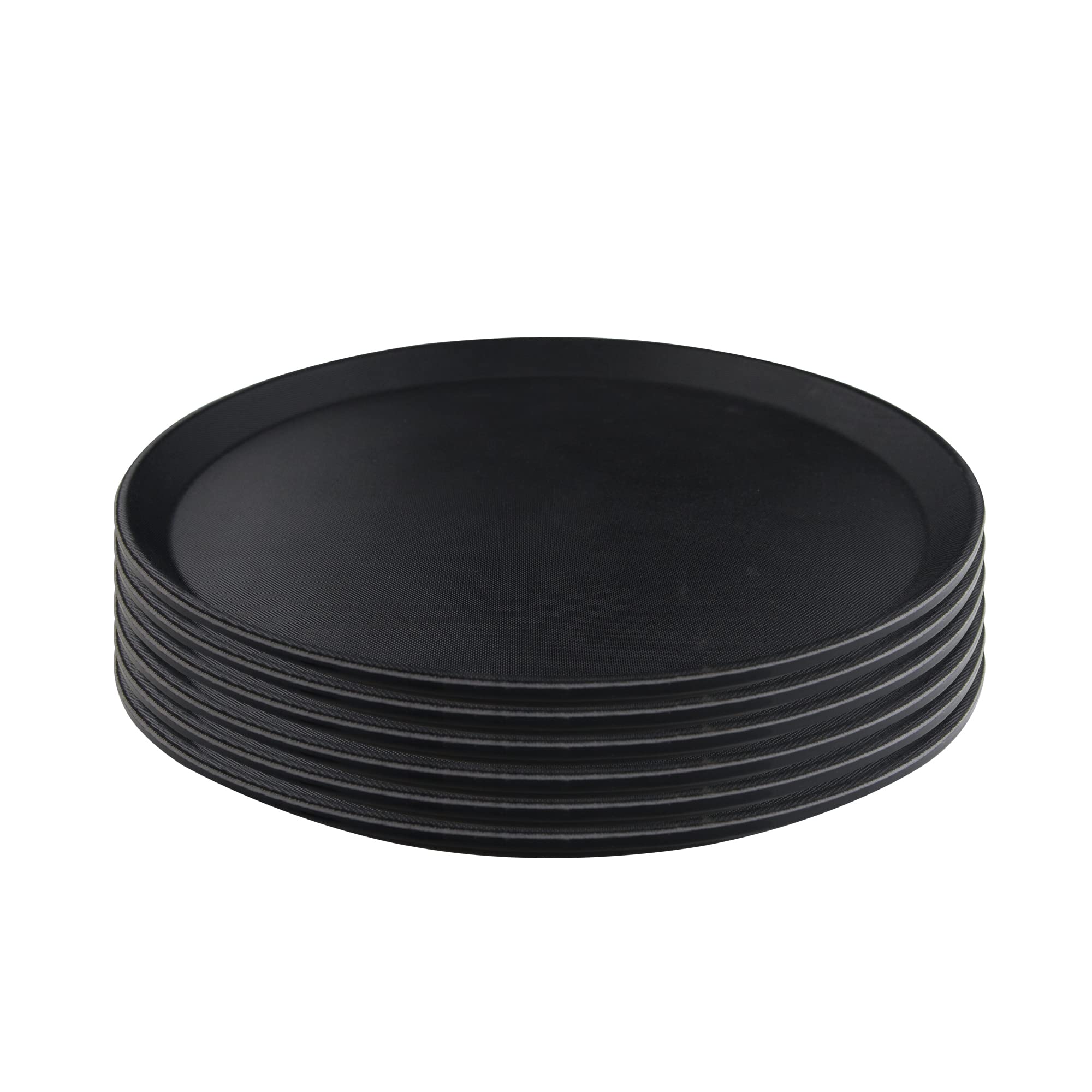 Hakka Round Restaurant Serving Trays,Waitress Tray with Non-Slip Surface 16-Inch 6 Pack Black