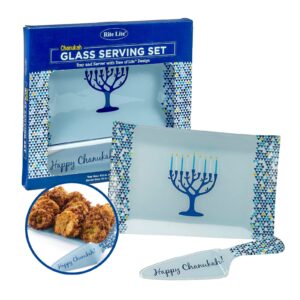 rite lite chanukah tray/server set tree of life hannukah menorah , 12.25'' blue/white hanukkah serving tray