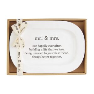 mud pie mr. and mrs. wedding sentiment plate, white, 10" x 7"