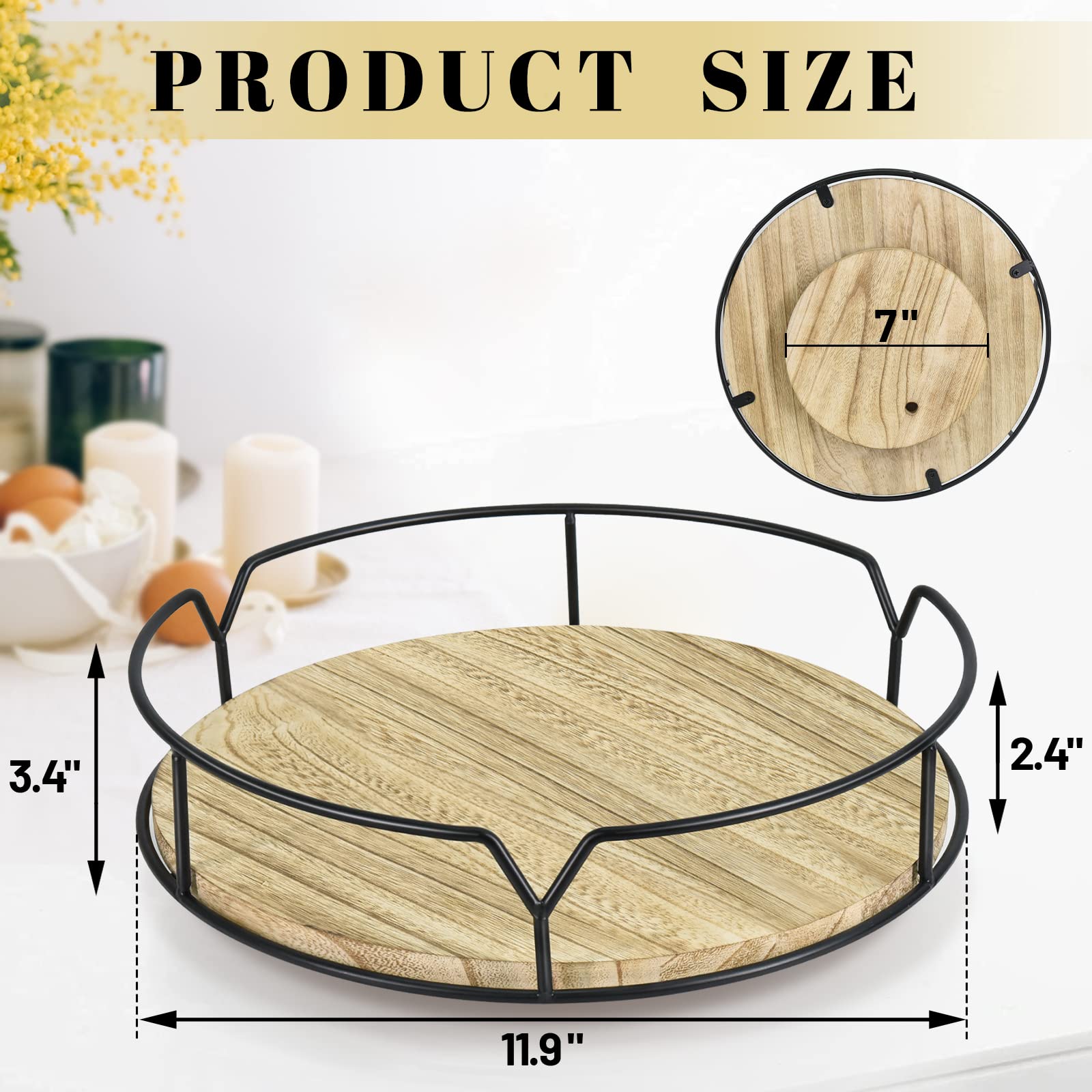 Farmhouse Lazy Susan Turntable for Cabinet,Round Serving Tray,Farmhouse Rotating Display Stand Tray for Coffee Table, for Kitchen Decor, Coffee Table Tray, Lazy Susan Cabinet Organizer