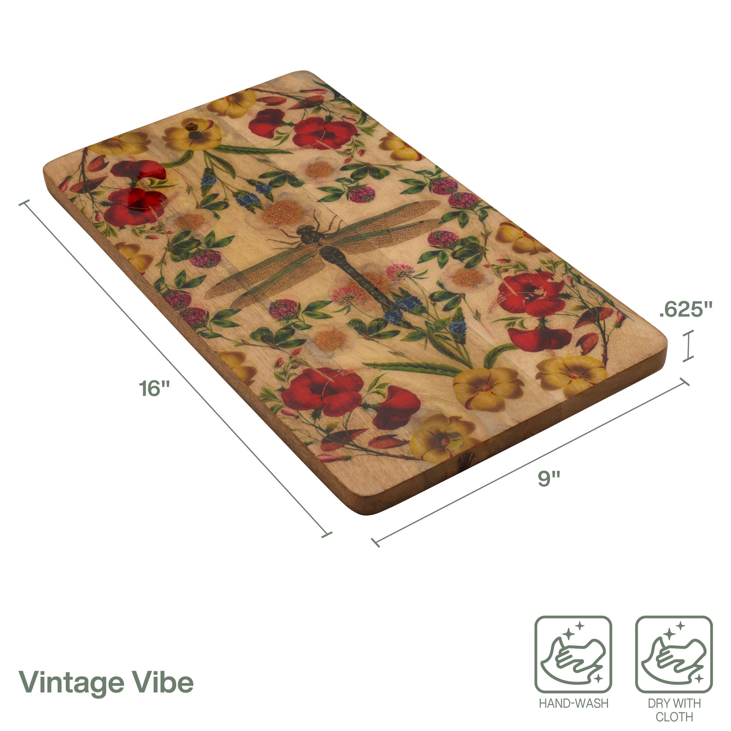 Fitz and Floyd Vintage Vibe Dragonfly Serve Board, 16 Inch, Multicolor