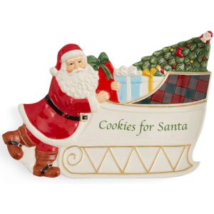 spode christmas tree collection figural santa sleigh cookies for santa platter | 12 inch serving plate for cookies, desserts and christmas treats | made of dolomite | perfect holiday gift and christma