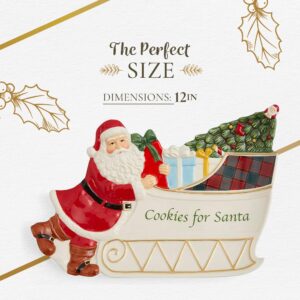 Spode Christmas Tree Collection Figural Santa Sleigh Cookies for Santa Platter | 12 Inch Serving Plate for Cookies, Desserts and Christmas Treats | Made of Dolomite | Perfect Holiday Gift and Christma