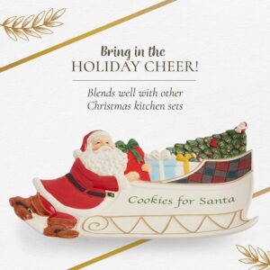 Spode Christmas Tree Collection Figural Santa Sleigh Cookies for Santa Platter | 12 Inch Serving Plate for Cookies, Desserts and Christmas Treats | Made of Dolomite | Perfect Holiday Gift and Christma