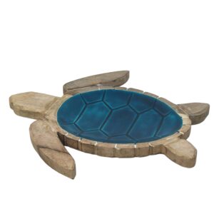 beachcombers b23175 modern wood and enamel turtle platter, 14-inch length