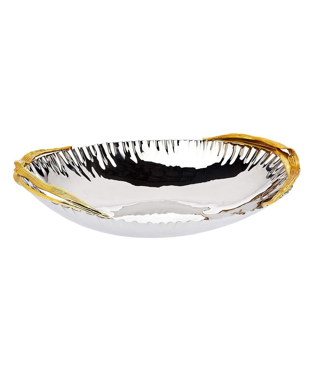 Godinger Oval Serving Tray Platter - Crumpled Leaf - Gold Trimmed - 17"