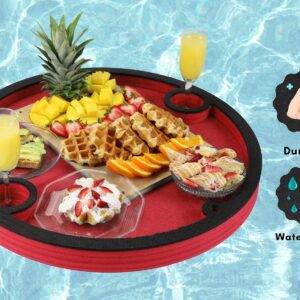 Polar Whale Floating Breakfast Table Serving Buffet Red and Black Round Tray Drink Holders for Swimming Pool Beach Party Float Lounge Refreshment Durable Foam UV Resistant with Cup Holders 24 Inches