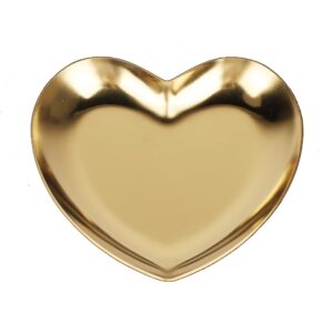 stainless steel small decorative tray, 3.5inch heart shaped plate tea tray jewelry dish cosmetics organizer bathroom clutter serving platter small storage tray fruit tray (gold)