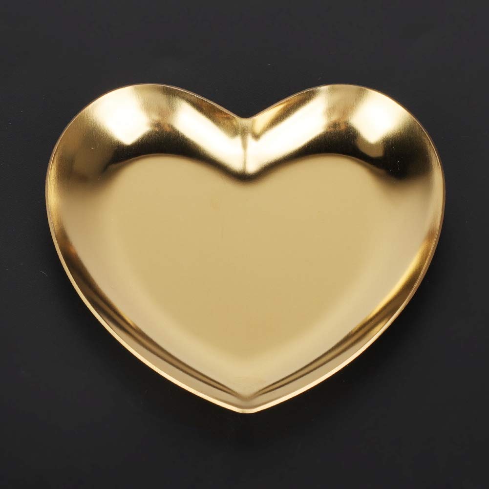 Stainless Steel Small Decorative Tray, 3.5inch Heart Shaped Plate Tea Tray Jewelry Dish Cosmetics Organizer Bathroom Clutter Serving Platter Small Storage Tray Fruit Tray (Gold)
