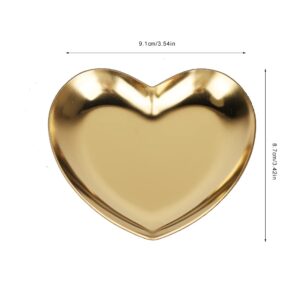 Stainless Steel Small Decorative Tray, 3.5inch Heart Shaped Plate Tea Tray Jewelry Dish Cosmetics Organizer Bathroom Clutter Serving Platter Small Storage Tray Fruit Tray (Gold)