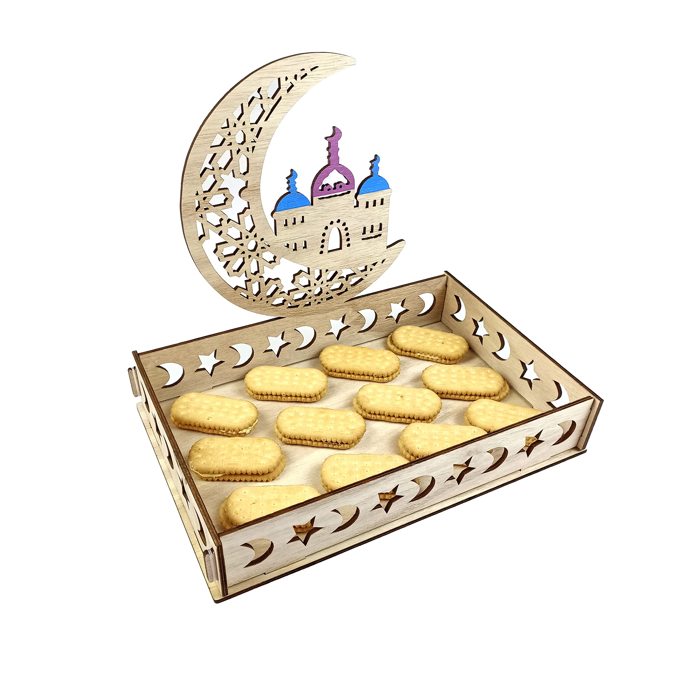 KYMY Eid Mubarak Dessert Tray,Moon Star Plate Tray for Islamic Muslim Festival Party,Dessert Food Fruit Storage Tableware for Ramadan and EID Mubarak