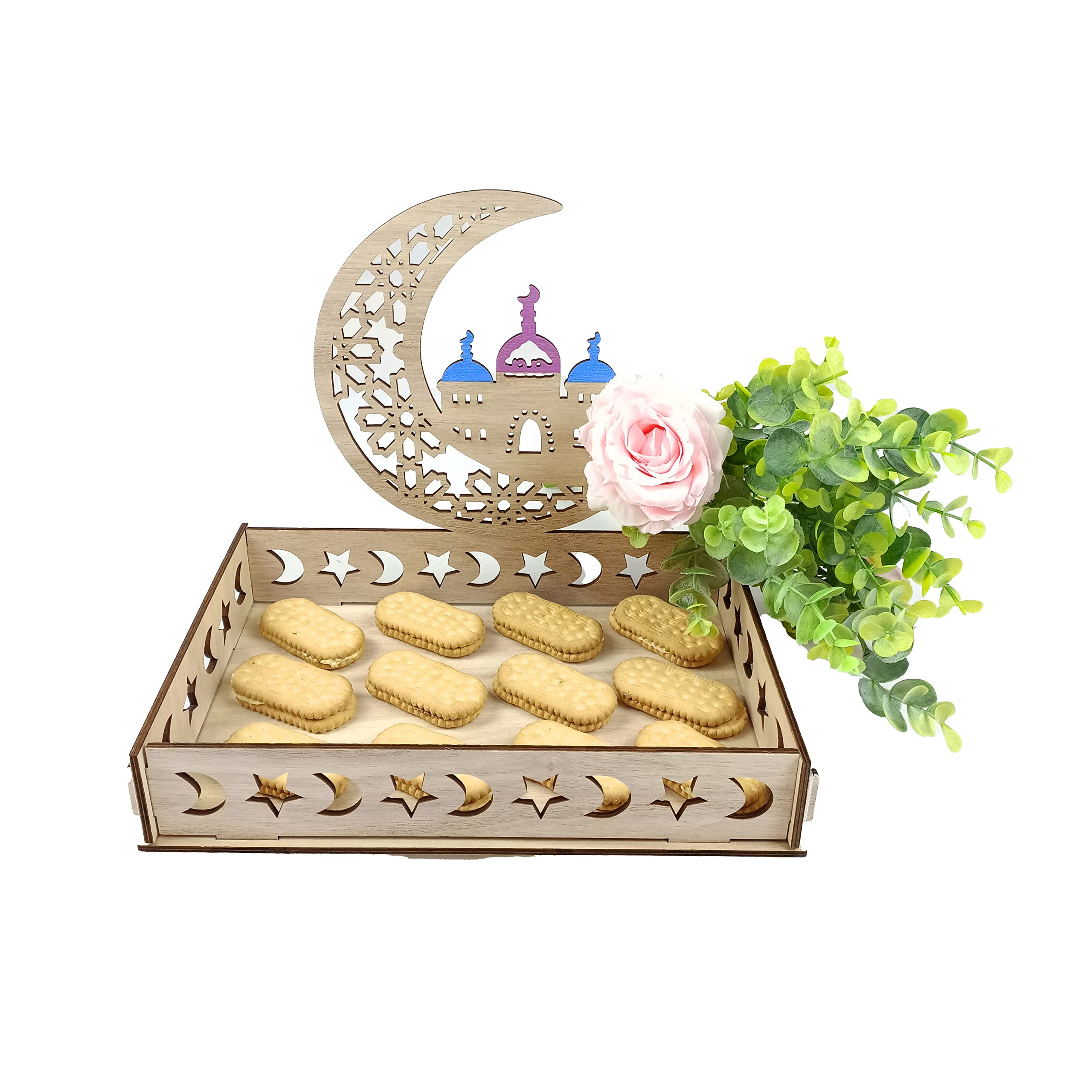 KYMY Eid Mubarak Dessert Tray,Moon Star Plate Tray for Islamic Muslim Festival Party,Dessert Food Fruit Storage Tableware for Ramadan and EID Mubarak