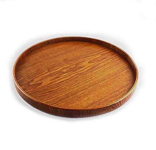 Super KD Wooden Serving Tray Decorative Round Tray Serve for Food Coffee or Tea (Medium, Coffee)