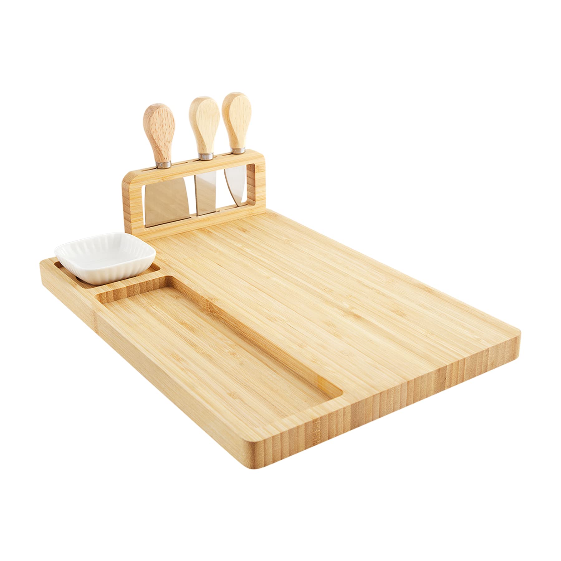 Mud Pie Board And Utensil Set, Brown, dip 2" x 3" | utensils 5" | board 11.5" x 14.25"