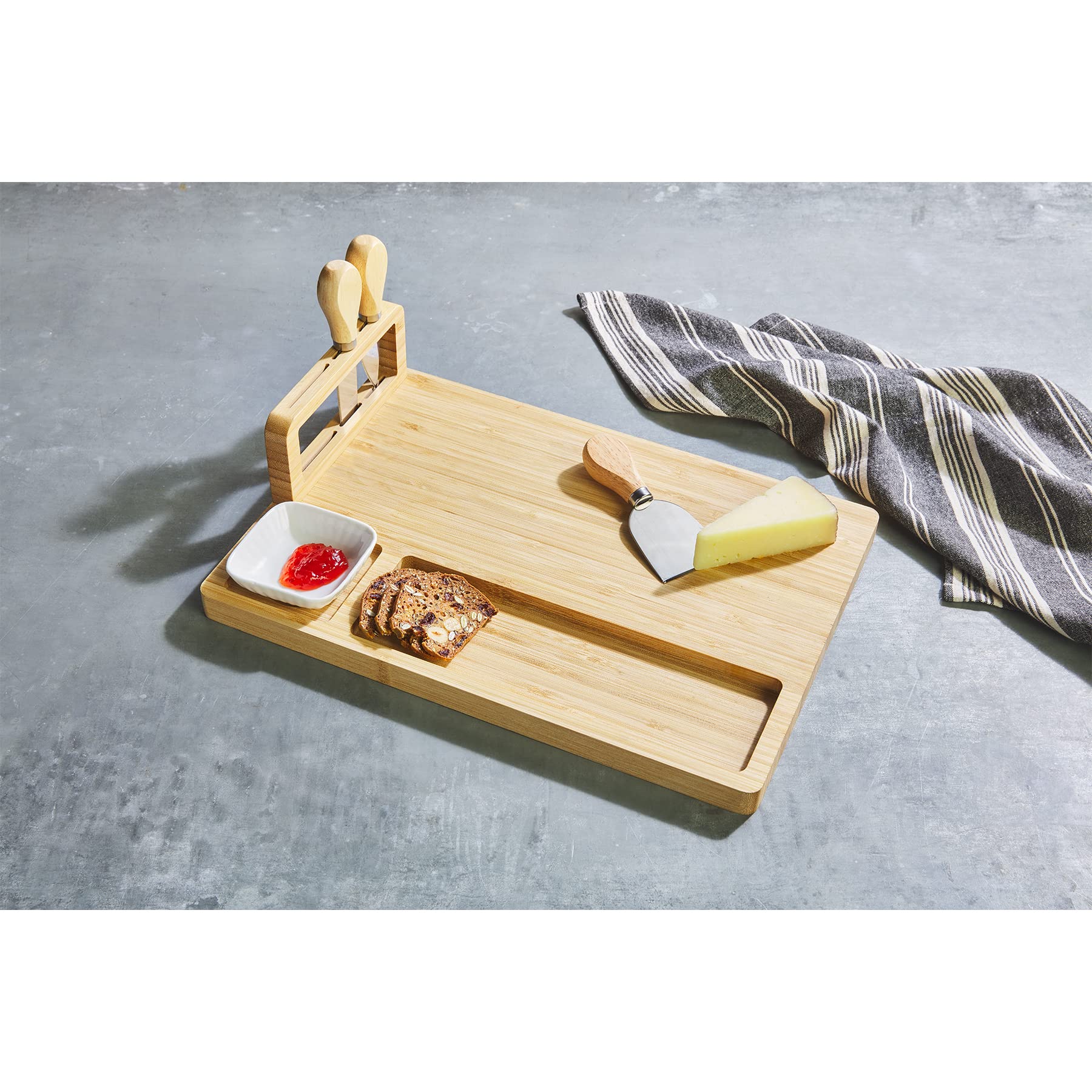 Mud Pie Board And Utensil Set, Brown, dip 2" x 3" | utensils 5" | board 11.5" x 14.25"