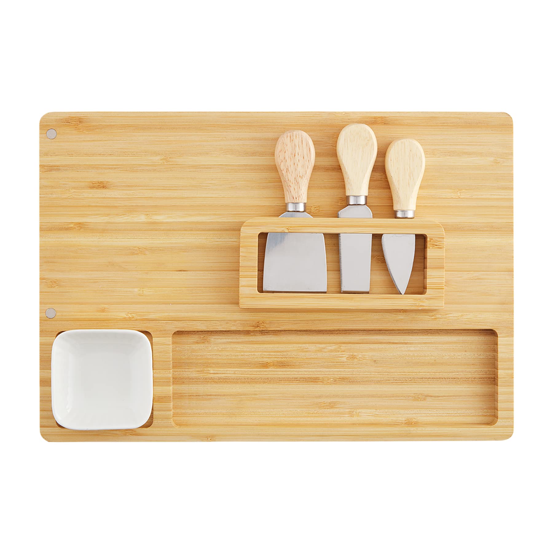 Mud Pie Board And Utensil Set, Brown, dip 2" x 3" | utensils 5" | board 11.5" x 14.25"