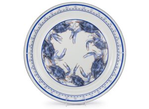 golden rabbit enamelware - blue crab pattern - 20 inch round serving tray
