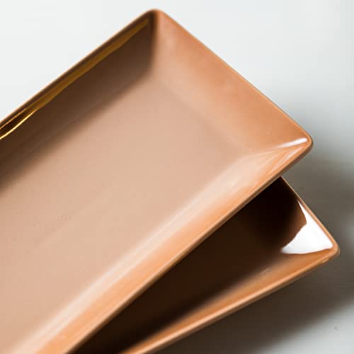 Rectangular Serving Platter, Perfect for Entertaining, Oven Dinnerware Safe Serving Tray for Party, Sushi 9.8 inches Christmas Serving Dishes and Platters, Set of 2, Brown