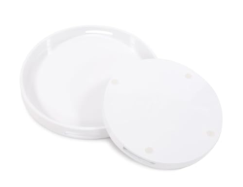 Howard Elliott 83027 Lacquer Round Wood Tray Set, White