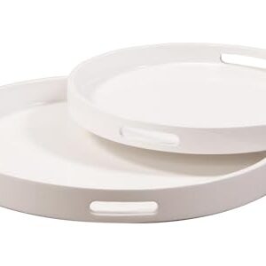 Howard Elliott 83027 Lacquer Round Wood Tray Set, White