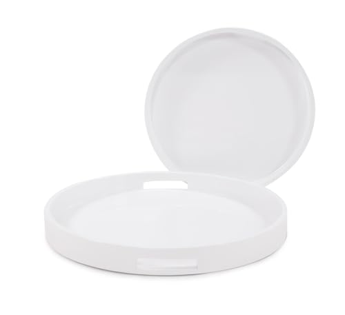 Howard Elliott 83027 Lacquer Round Wood Tray Set, White