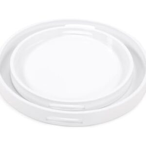 Howard Elliott 83027 Lacquer Round Wood Tray Set, White