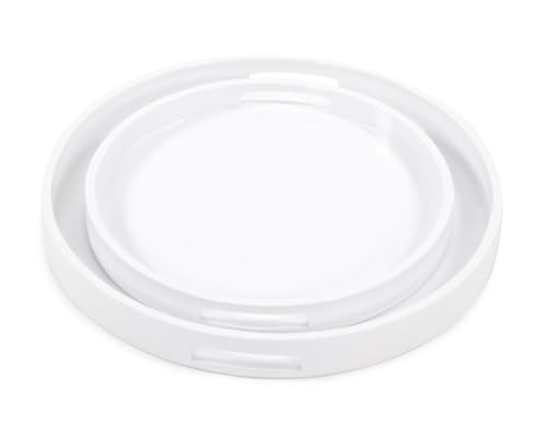 Howard Elliott 83027 Lacquer Round Wood Tray Set, White