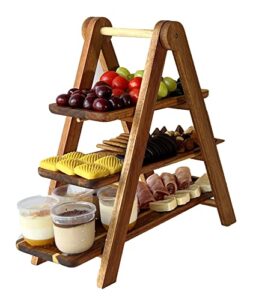 3 tier tray serving stand acacia wood platter charcuterie tiered set for entertaining gethering food display vendor events fruit dessert appetizer cheese