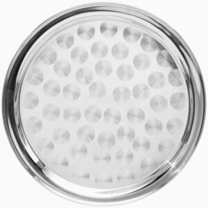 14" stainless steel round tray with swirl pattern, serving/display tray by tezzorio
