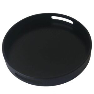 3.5 cm deep solid wood serving tray, round with handle hole non-slip tea coffee snack plate food meals serving tray with raised edges for home kitchen restaurant(10.6 inch, black)