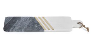 zodax | amalfi footed cheese and charcuterie platter | calcutta marble with wooden feet | 16.75" x 8.75" x 2"