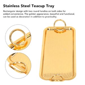 Rectangular Tea Cup Tray Gold Storage Fruit Tray Stainless Steel Serving Tray with Round Handle Food with Round for Wedding Party Birthday Picnic