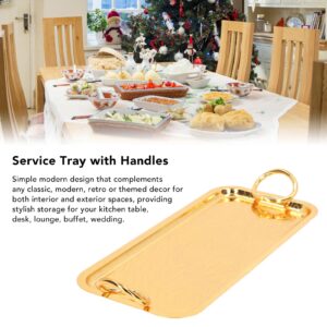 Rectangular Tea Cup Tray Gold Storage Fruit Tray Stainless Steel Serving Tray with Round Handle Food with Round for Wedding Party Birthday Picnic