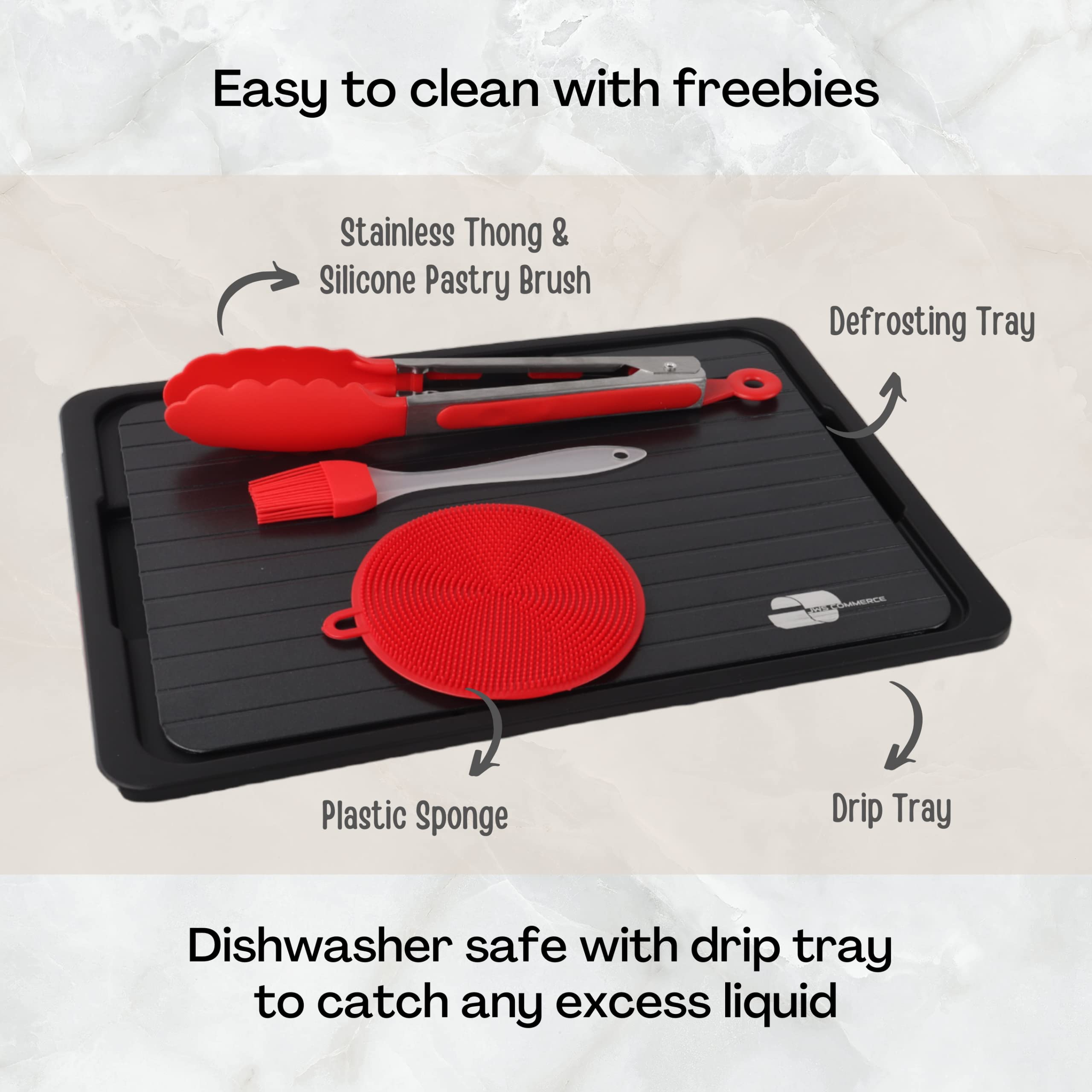 JWS Commerce Defrosting Tray - Premium Quality Thawing Tray for Frozen Meat - Fast Defrosting Board - Meat Thawing Board with Drip Tray - Easy to Clean