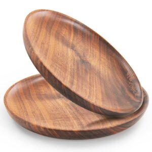 natural round wooden plates black walnut wood tray cake snack plate dessert serving tray dishes wood utensils tableware gifts (7.9in(2pcs))