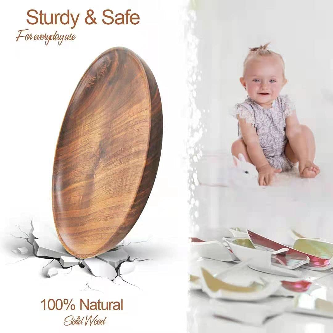 Natural Round Wooden Plates Black Walnut Wood Tray Cake Snack Plate Dessert Serving Tray Dishes Wood Utensils Tableware Gifts (7.9in(2pcs))