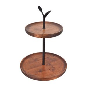 Mightree Cupcake Stands 2 Tier, Rustic Wood Tiered Tray, Tiered Dessert Serving Tray, Farmhouse Decorative Tiered Tray with Metal Handle, Tiered Tray Decor for Kitchen, Party, Brown