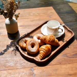 Rustic Wood Serving Tray Set of 2 Brown Rectangular Decorative Trays Farmhouse Charcuterie Boards Platter for Food, Fruit, and Coffee Great for Bed, Living, Ottoman, Coffee Table, Kitchen, or Party.